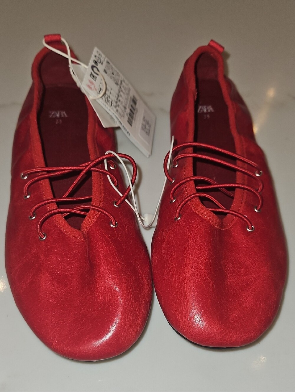 Girls Zara Red Lace-Up Dress Flats — Vibrant Red